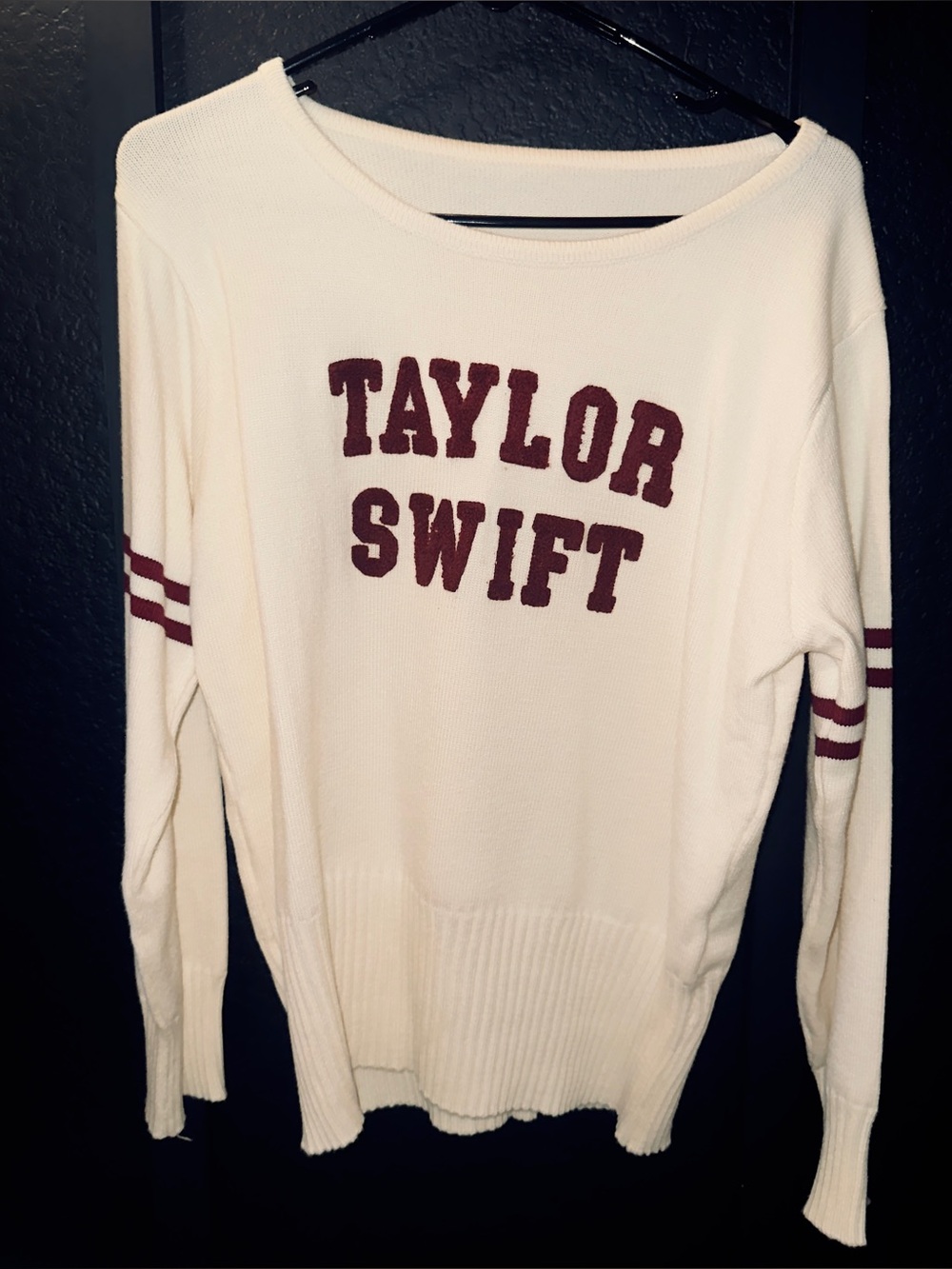 Taylor Swift Varsity Knit Sweater Cream Maroon